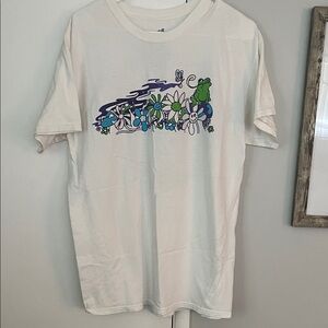 Graphic White T-Shirt with Frog and Floral Design